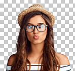 Studio shot of a beautiful young woman pouting against a isolated on a png background