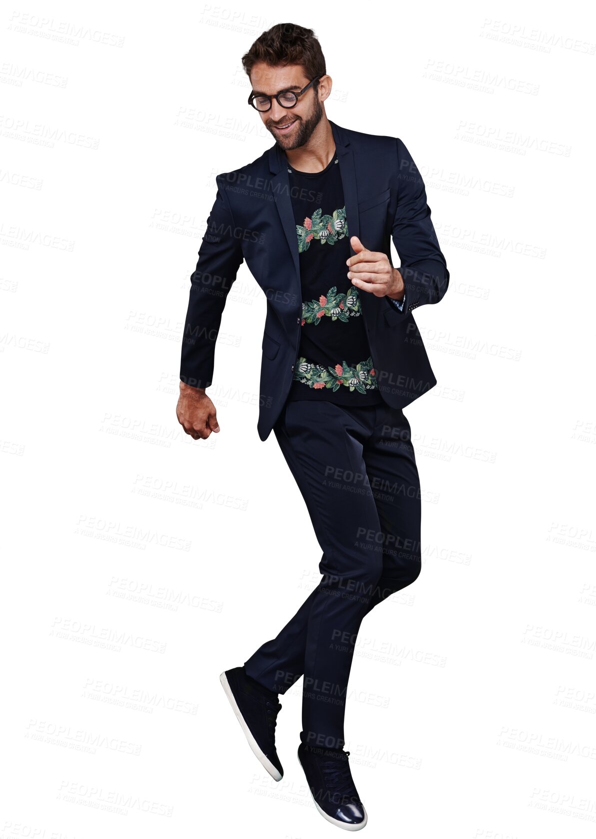 Buy stock photo Fashion, beauty and man with stylish outfit, smile and confidence isolated against a transparent background. Male person, guy or model with beauty, streetwear and trendy clothes with png or happiness