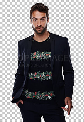 Buy stock photo Fashion, portrait of a man isolated and against transparent png background for clothes promotion. Marketing or advertising, confident or proud and male person pose for trendy fashionable clothes