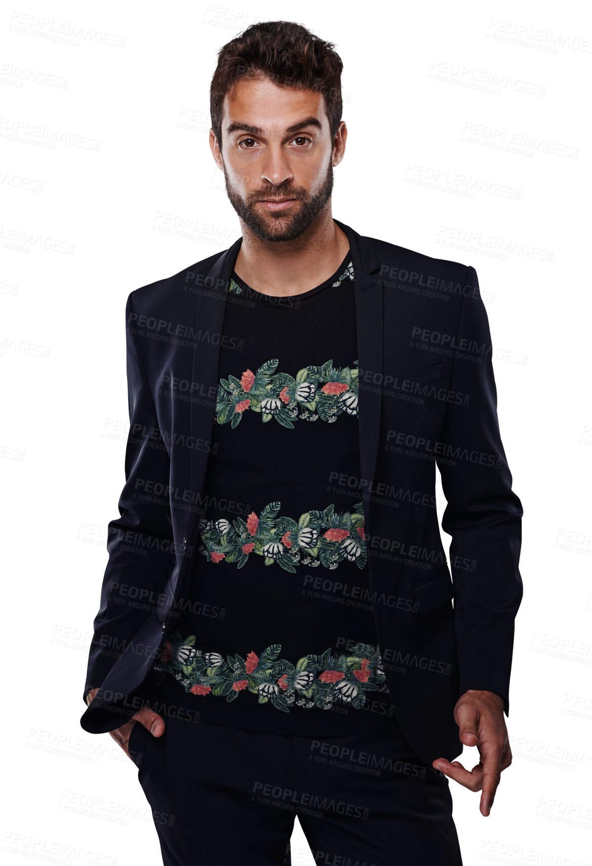 Buy stock photo Fashion, portrait of a man isolated and against transparent png background for clothes promotion. Marketing or advertising, confident or proud and male person pose for trendy fashionable clothes