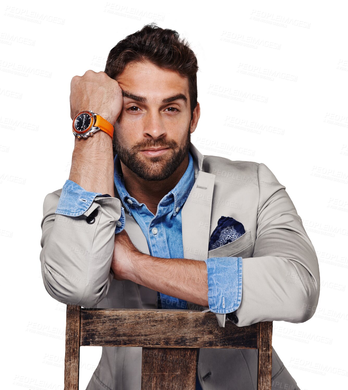 Buy stock photo Fashion, luxury and portrait of business man on transparent background for elegant, glamour and trendy style. Hipster, cool and classy with male model on png for fancy, pride and confidence