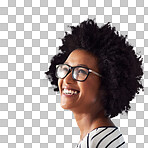 Studio shot of an attractive and happy young woman wearing glasses isolated on a png background