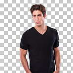 Studio shot of a young man in a t-shirt isolated on a png background