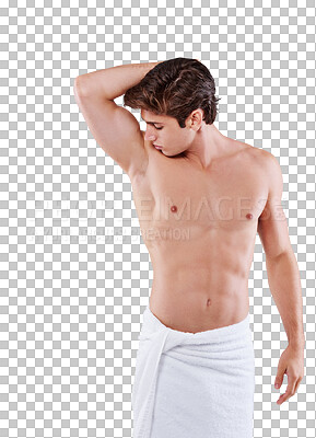 Buy stock photo Hygiene, man and body smell with armpit in png with isolated in transparent or background.Male grooming, underarm and fresh or cosmetics for clean or self care for skin treatment or wellness.