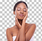 Studio shot of a beautiful young woman touching her skin isolated on a png background