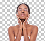 Studio shot of a beautiful young woman touching her skin isolated on a png background