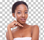 Studio shot of a beautiful young woman touching her skin isolated on a png background