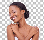 Studio shot of a beautiful young woman touching her skin isolated on a png background