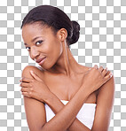 Studio shot of a beautiful young woman touching her skin isolated on a png background