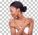 Studio shot of a beautiful young woman touching her skin isolated on a png background