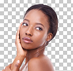 Studio shot of a beautiful young woman touching her skin isolated on a png background