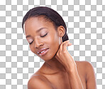 Studio shot of a beautiful young woman touching her skin isolated on a png background