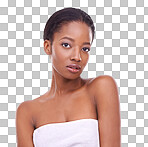 A gorgeous young woman with perfect skin looking at the camera isolated on a png background