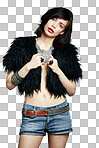 Portrait of a beautiful young woman posing semi-clad in fur coat and vinage jewelry isolated on a png background