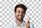 Studio portrait of a handsome young man showing thumbs up isolated on a png background