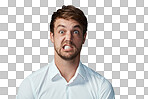 Studio portrait of a handsome young man making a face isolated on a png background