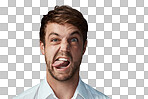 Studio portrait of a handsome young man sticking his tongue out isolated on a png background