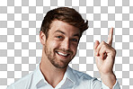 Studio portrait of a handsome young man pointing to copyspace isolated on a png background