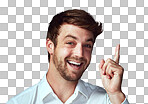 Studio portrait of a handsome young man pointing to copyspace isolated on a png background