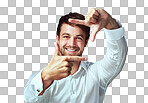 Studio portrait of a handsome young man framing with his fingers isolated on a png background