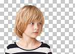 Head and shoulder shot of a pretty little girl standing isolated on a png background