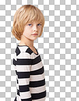 Portrait of a pretty little girl standing profile isolated on a png background