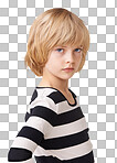 Portrait of a pretty little girl standing with hands on hips isolated on a png background