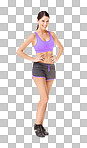 Full length portrait of a fit young woman in gym clothing isolated on a png background