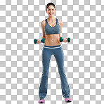 Studio shot of a fit young woman working out with dumbbells isolated on a png background