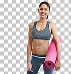 Studio shot of a fit young woman holding an exercise mat isolated on a png background