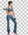 Studio shot of a fit young woman working out with dumbbells isolated on a png background