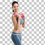 Studio shot of a fit young woman working out with dumbbells isolated on a png background