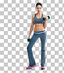 Studio shot of a fit young woman working out with dumbbells isolated on a png background