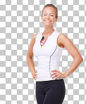 Portrait of an attractive young woman standing with her hands on her hips isolated on a png background