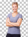 Studio portrait of an attractive woman in gym clothes isolated on a png background