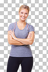 portrait of an attractive woman in gym clothes isolated on a png background