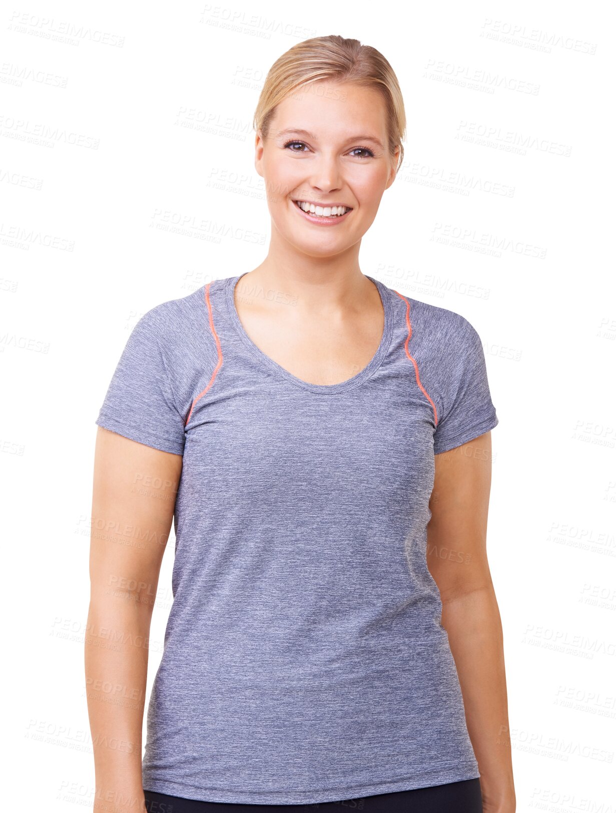 Buy stock photo Fitness, smile and health with portrait of woman isolated on transparent background for exercise, workout or confident. Female model, happy pilates coach or png for exercising, wellness or sportswear