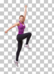 Studio shot of an attractive young woman leaping into the air isolated on a png background