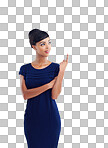 Cropped shot of a young businesswoman pointing upward isolated on a png background