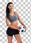 Cropped portrait of a female soccer player isolated on a png background