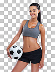 Cropped portrait of a female soccer player isolated on a png background