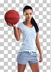 Cropped portrait of a female basketball player isolated on a png background