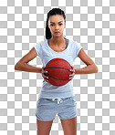 Cropped portrait of a female basketball player isolated on a png background