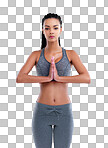 Cropped portrait of a female athlete meditating isolated on a png background