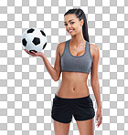 Cropped portrait of a female soccer player isolated on a png background