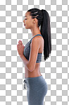 Cropped shot of a female athlete meditating isolated on a png background