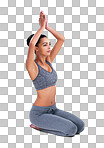 Full length shot of a female athlete meditating isolated on a png background