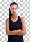 Cropped portrait of a female athlete standing with her arms crossed isolated on a png background