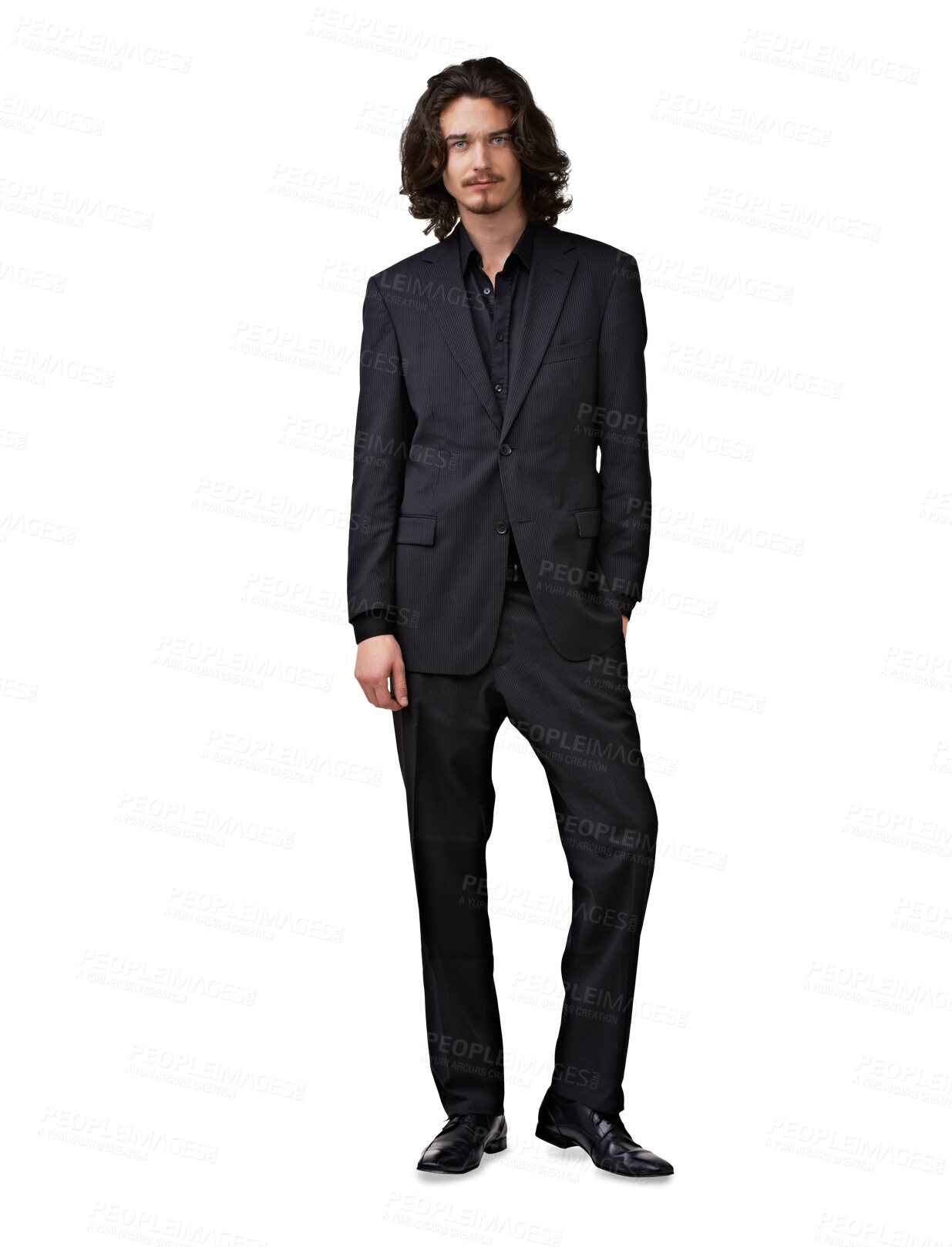 Buy stock photo Fashion, portrait of man in suit isolated on transparent png background with designer black clothes and trendy pose. Young male model with sexy, cool style for formal event and celebrity aesthetic.