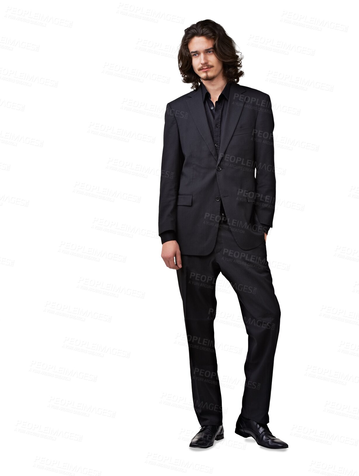 Buy stock photo Style, portrait of man in suit isolated on transparent png background with designer black clothes and trendy pose. Young handsome male model, cool fashion for formal event and celebrity aesthetic.